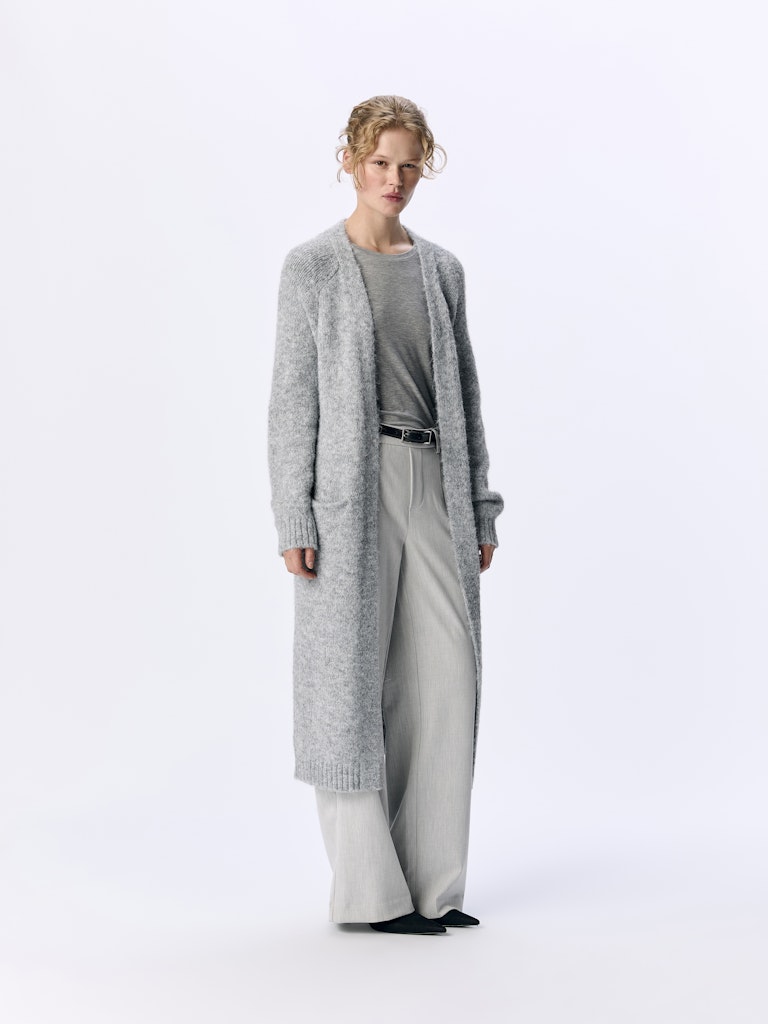 OBJMILU LS LO LONG KNIT CARDIGAN - Medium Grey Melange