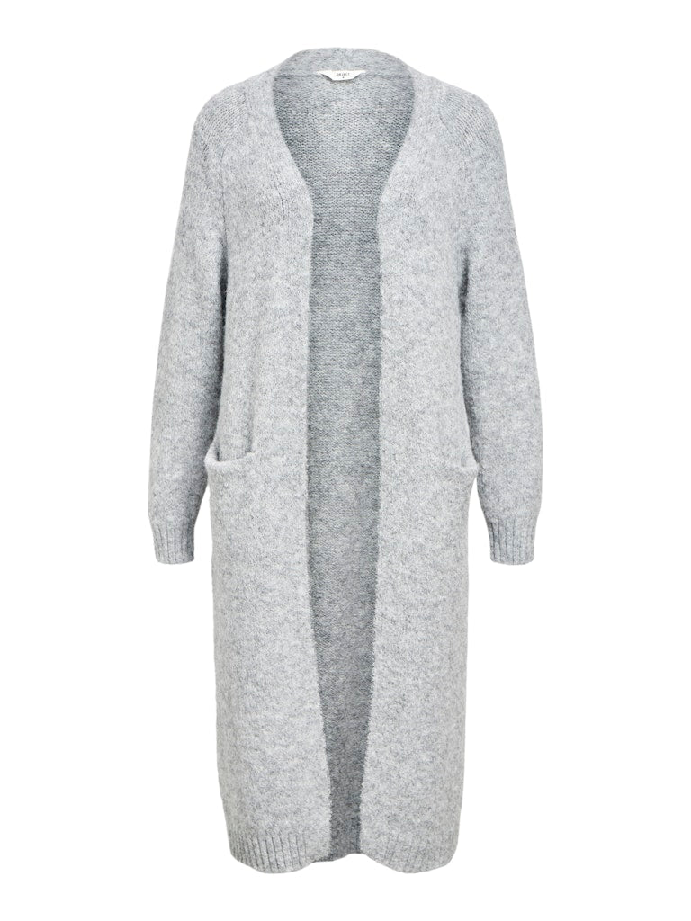 OBJMILU LS LO LONG KNIT CARDIGAN - Medium Grey Melange