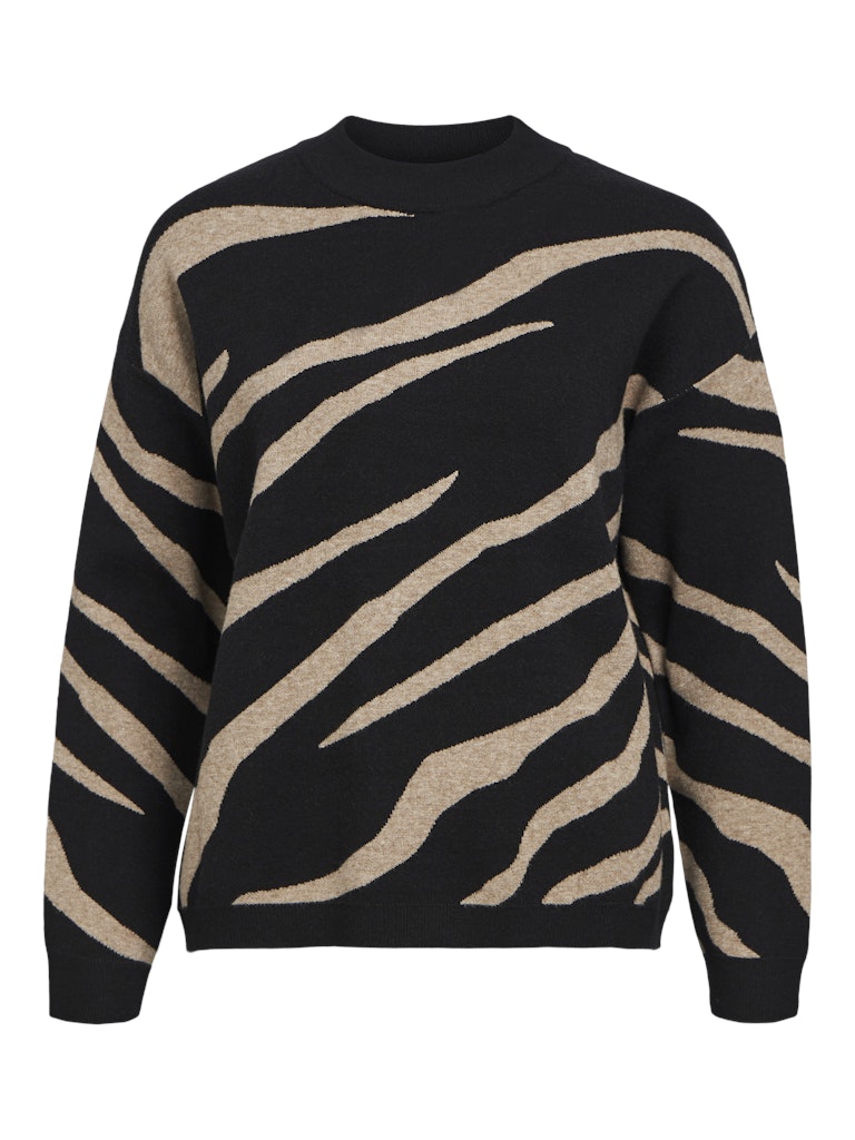OBJRAY LO L/S KNIT PULLOVER - Black/Tiger