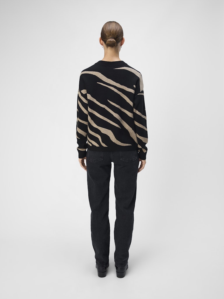 OBJRAY LO L/S KNIT PULLOVER - Black/Tiger
