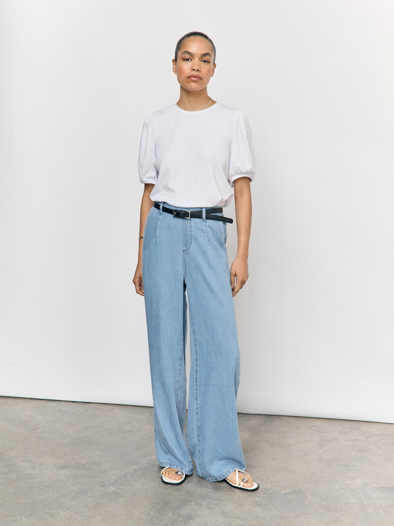 OBJFRAME LISA WIDE MW PANTS - Light Blue Denim