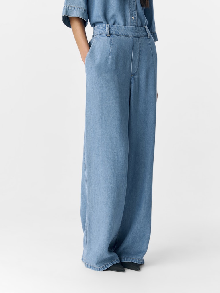 OBJFRAME LISA WIDE MW PANTS - Light Blue Denim