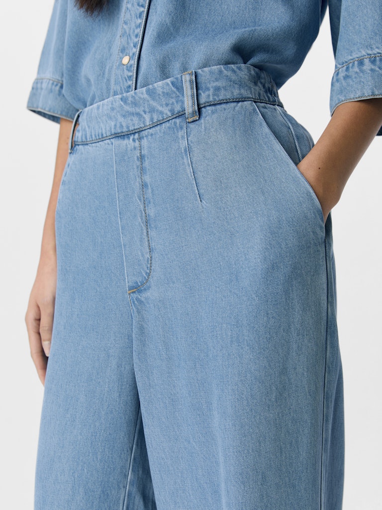 OBJFRAME LISA WIDE MW PANTS - Light Blue Denim