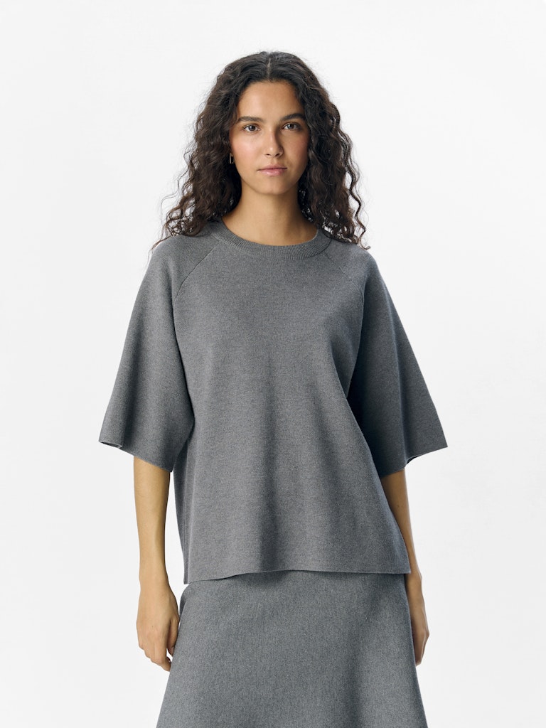 OBJREYNARD 2/4 KNIT PULLOVER - Medium Grey Melange