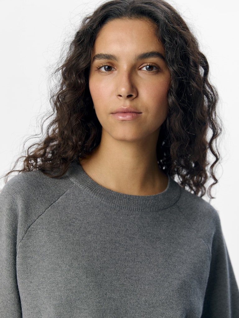 OBJREYNARD 2/4 KNIT PULLOVER - Medium Grey Melange