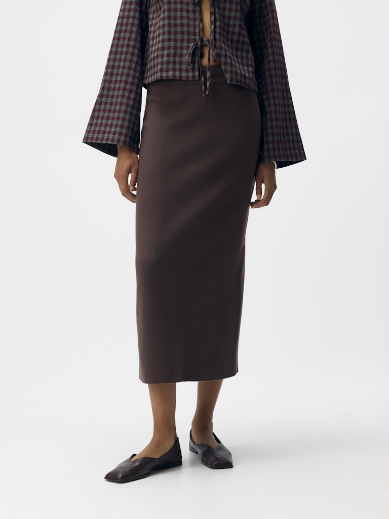 OBJREYNARD HW KNIT SKIRT - Seal Brown