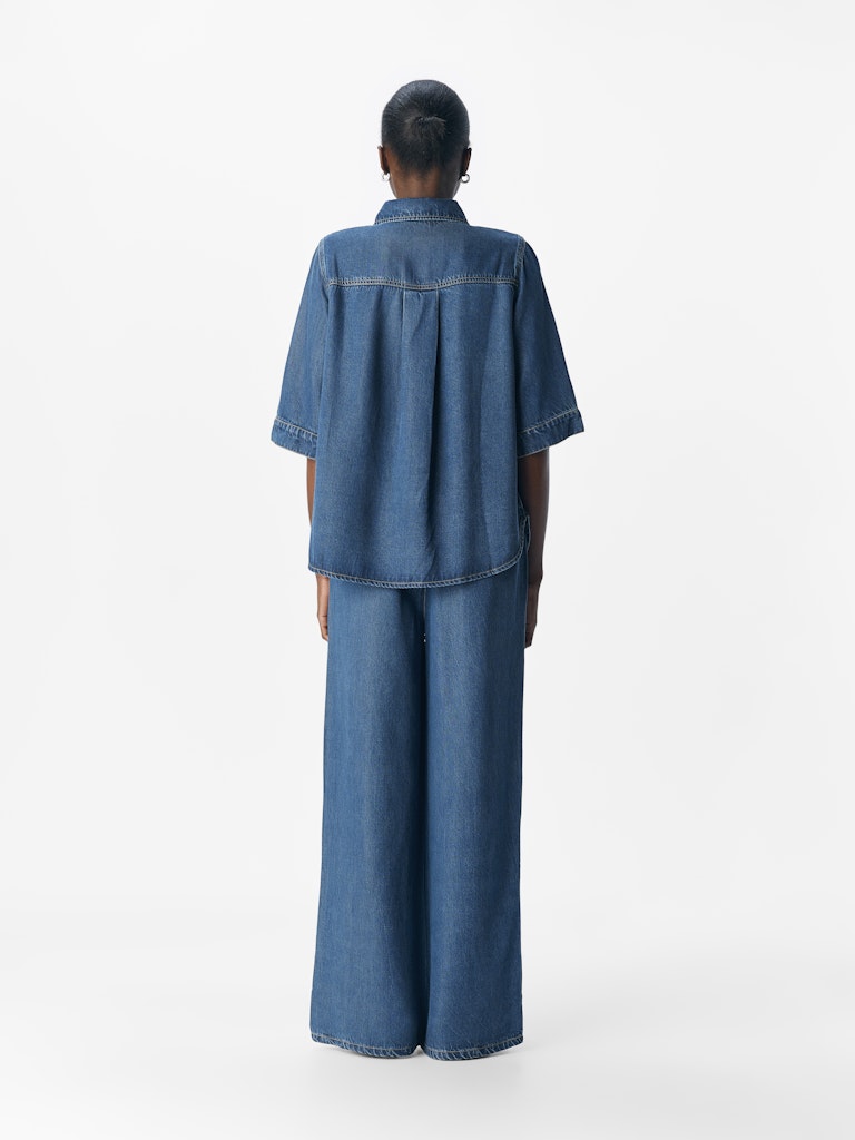 OBJFRAME 2/4 RE DENIM TOP - Dark Blue Denim