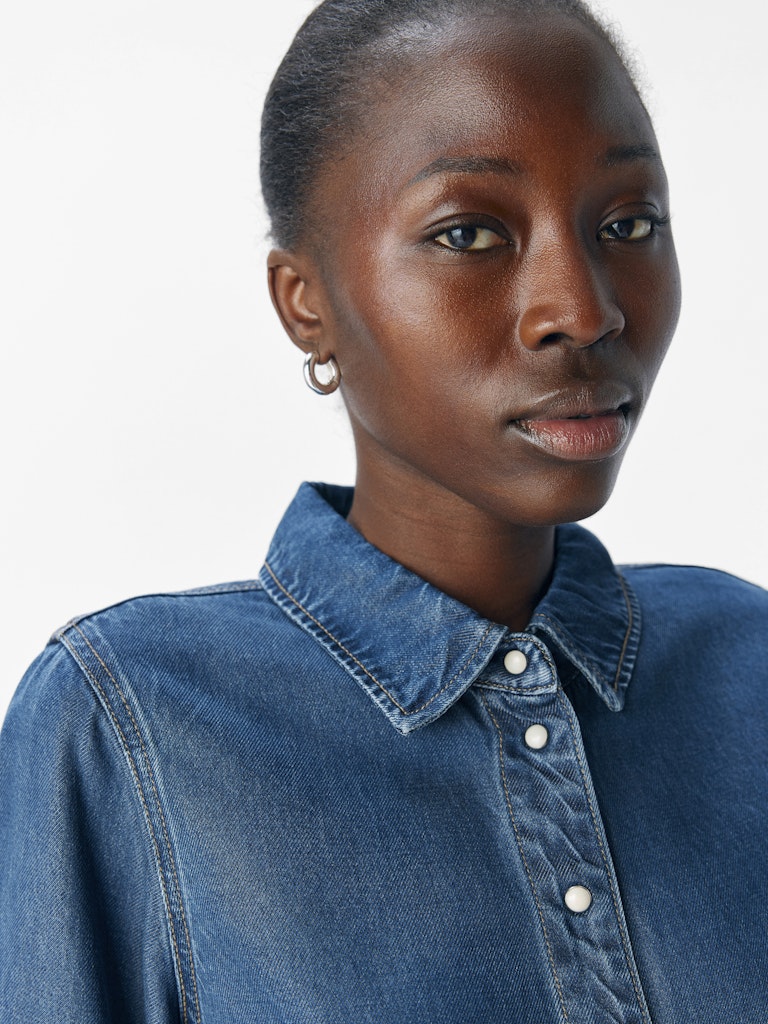 OBJFRAME 2/4 RE DENIM TOP - Dark Blue Denim