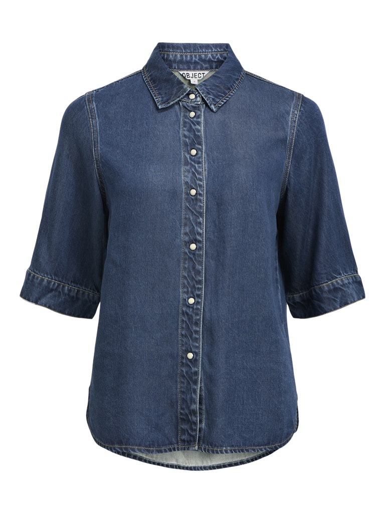 OBJFRAME 2/4 RE DENIM TOP - Dark Blue Denim