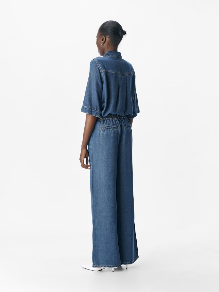 OBJFRAME LISA WIDE MW PANTS - Dark Blue Denim