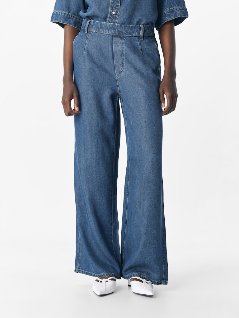 OBJFRAME LISA WIDE MW PANTS - Dark Blue Denim