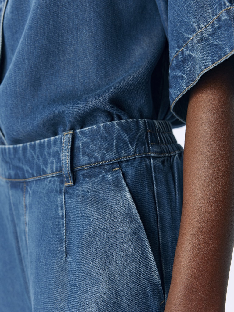 OBJFRAME LISA WIDE MW PANTS - Dark Blue Denim