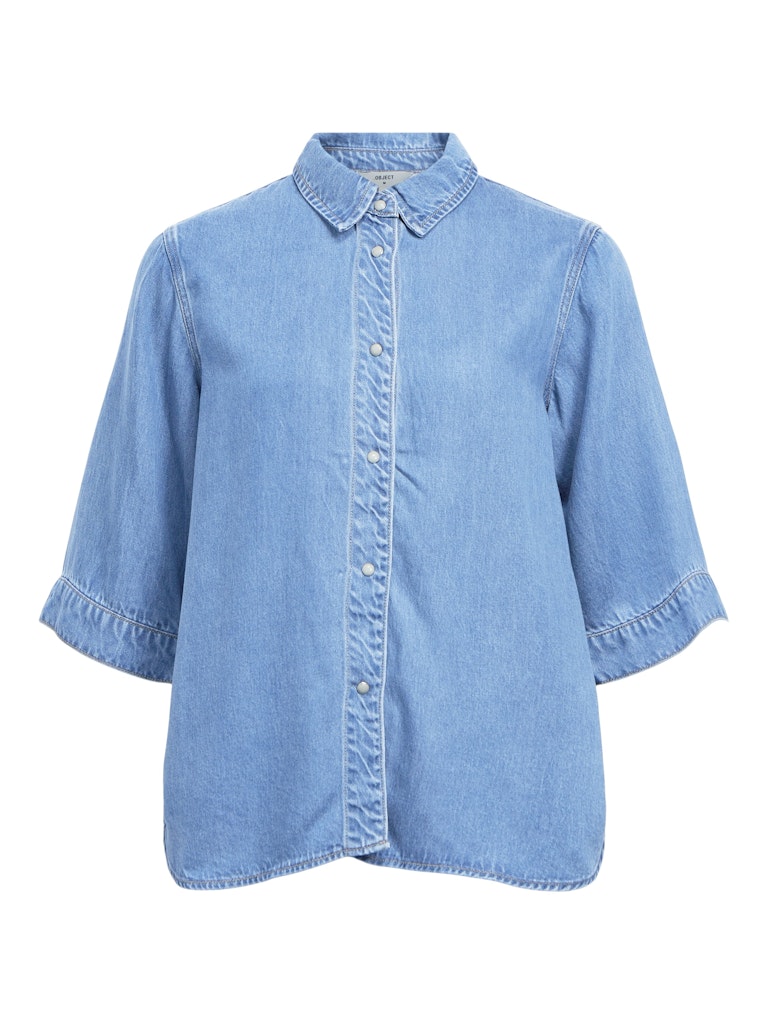 OBJFRAME 2/4 RE DENIM TOP - Light Blue Denim