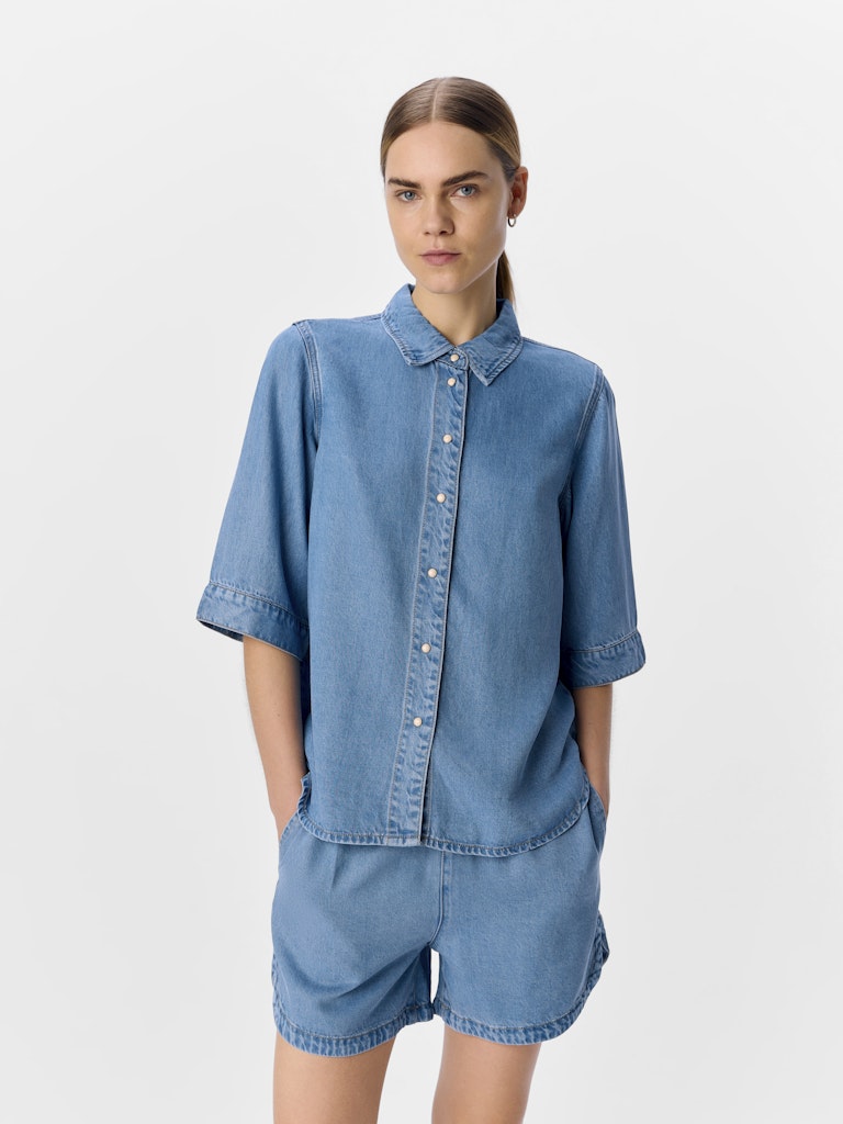 OBJFRAME 2/4 RE DENIM TOP - Light Blue Denim