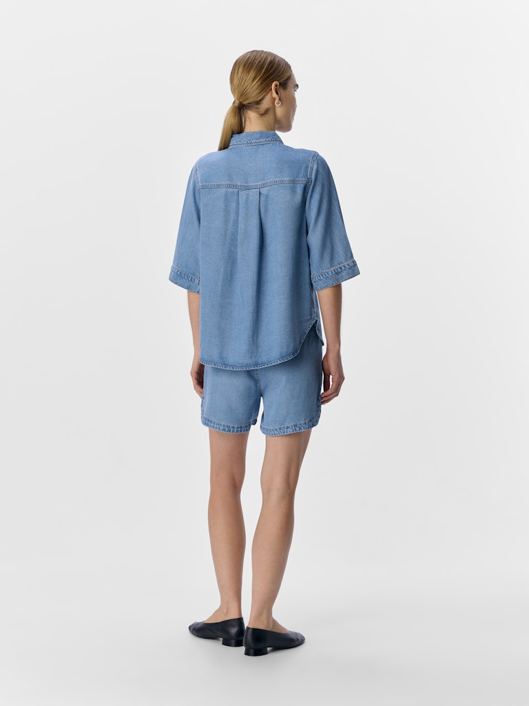 OBJFRAME 2/4 RE DENIM TOP - Light Blue Denim