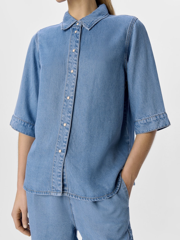 OBJFRAME 2/4 RE DENIM TOP - Light Blue Denim