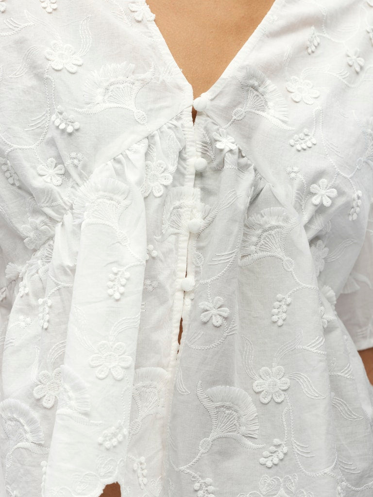 OBJLORA S/S RE V-NECK TOP - Cloud Dancer