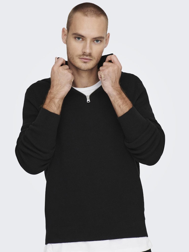 ONSPHIL REG 12 STRUC HALF ZIP KNIT - Black