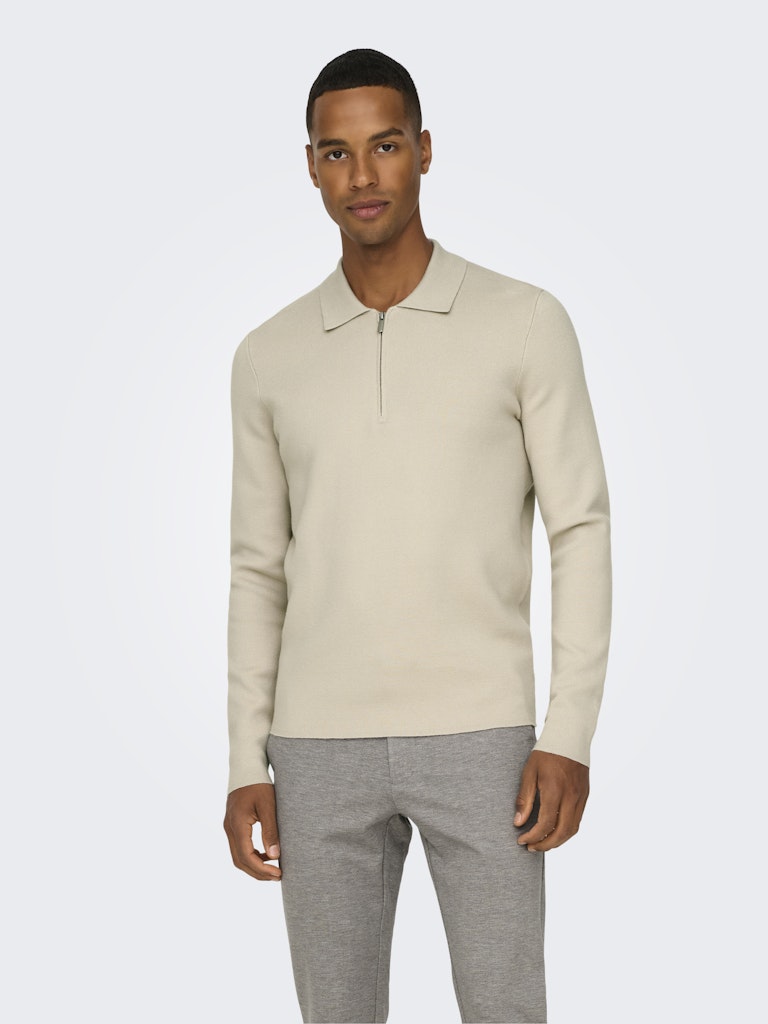 ONSCOOPER REG LS 12 HALF ZIP POLO - Silver Lining