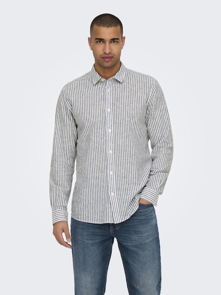 ONSCAIDEN LIFE LS STRIPE LINEN 660 - Dark Navy