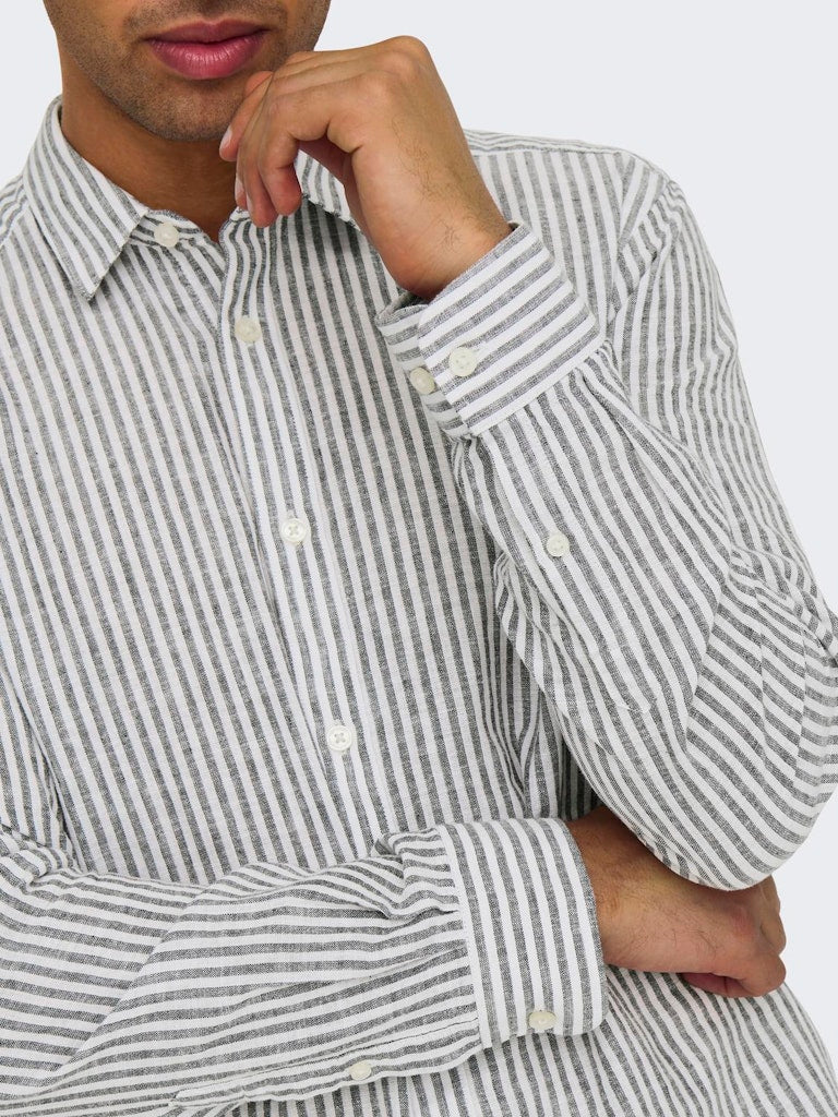 ONSCAIDEN LIFE LS STRIPE LINEN 660 - Dark Navy