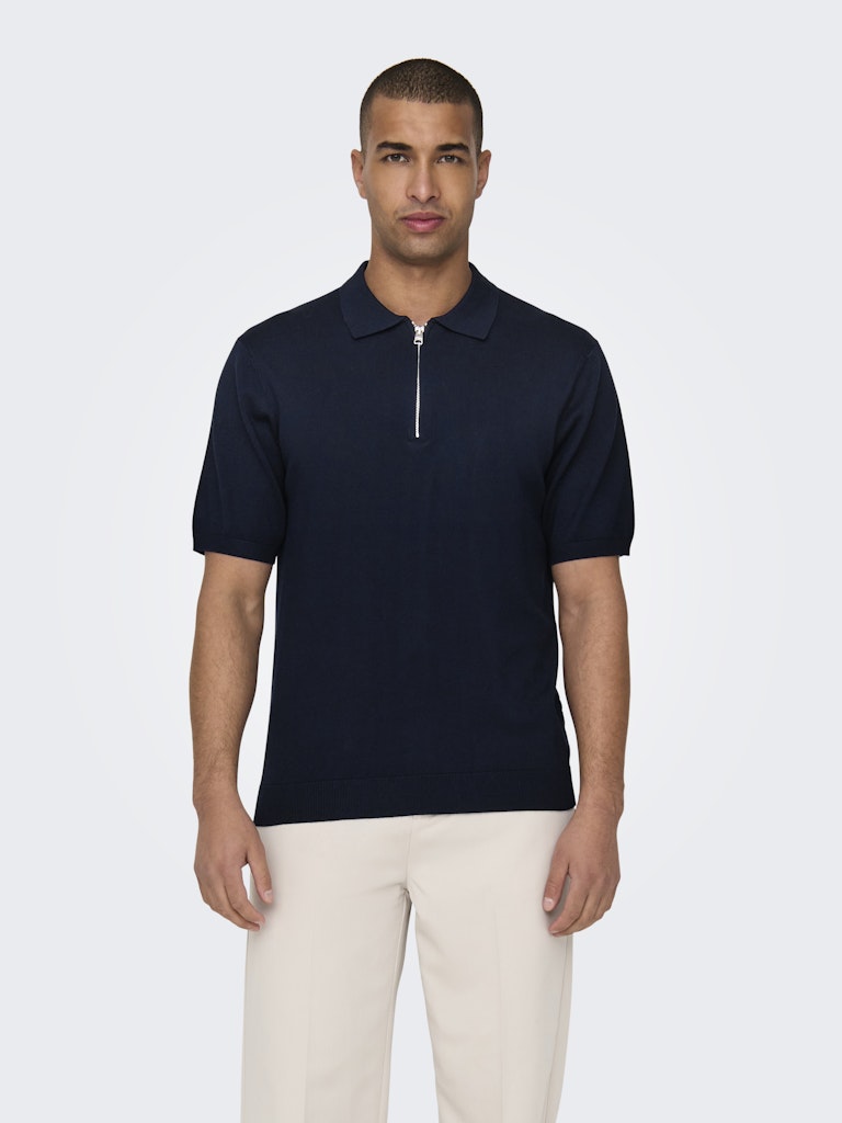 ONSWYLER LIFE REG 14 SS ZIP POLO KNIT - Dark Navy