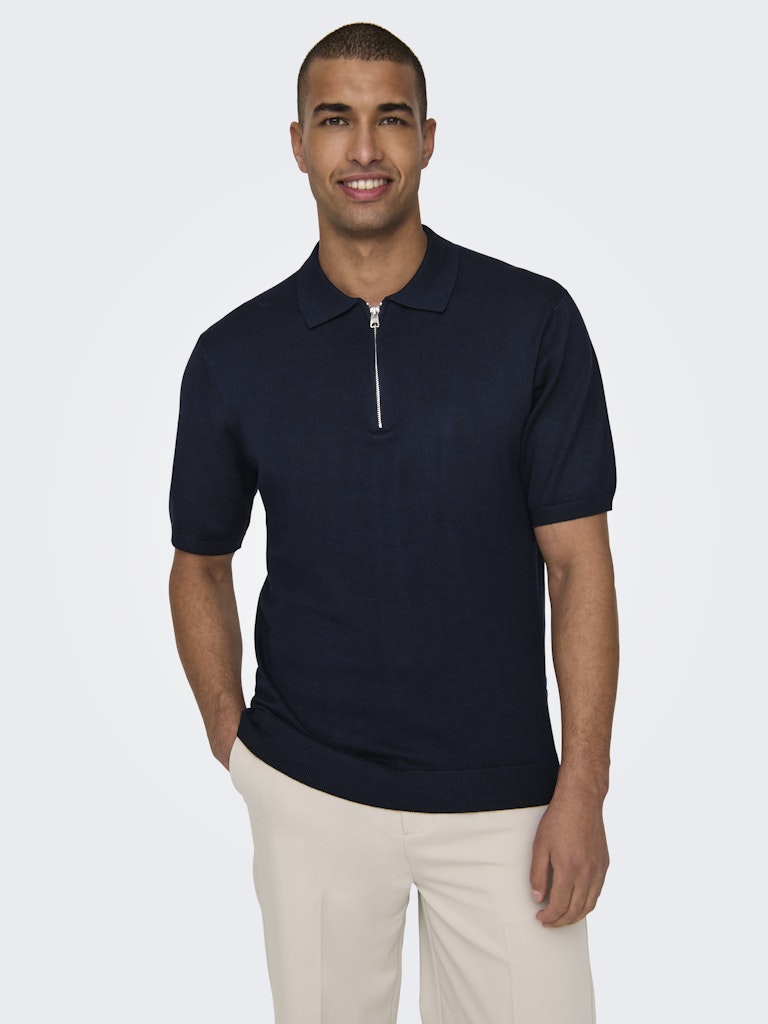 ONSWYLER LIFE REG 14 SS ZIP POLO KNIT - Dark Navy