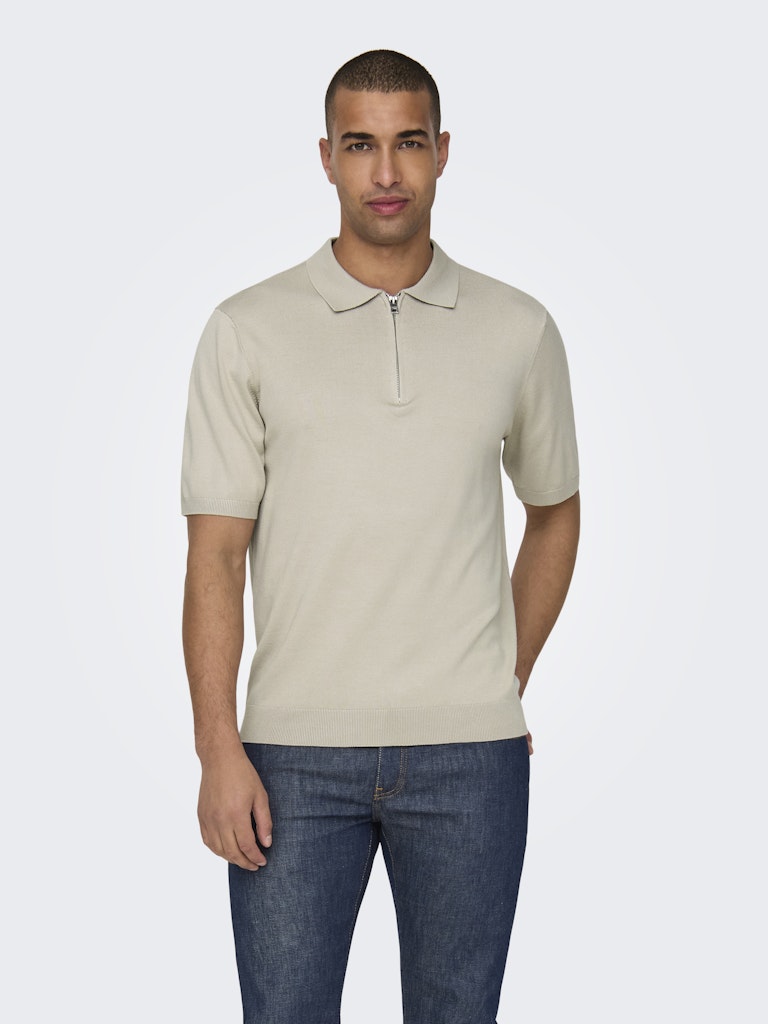 ONSWYLER LIFE REG 14 SS ZIP POLO KNIT - Silver Lining
