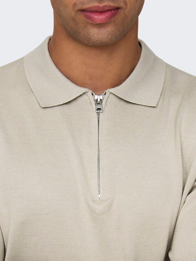 ONSWYLER LIFE REG 14 SS ZIP POLO KNIT - Silver Lining