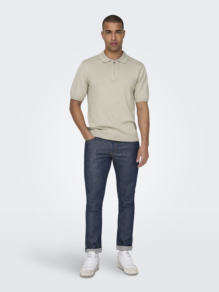 ONSWYLER LIFE REG 14 SS ZIP POLO KNIT - Silver Lining