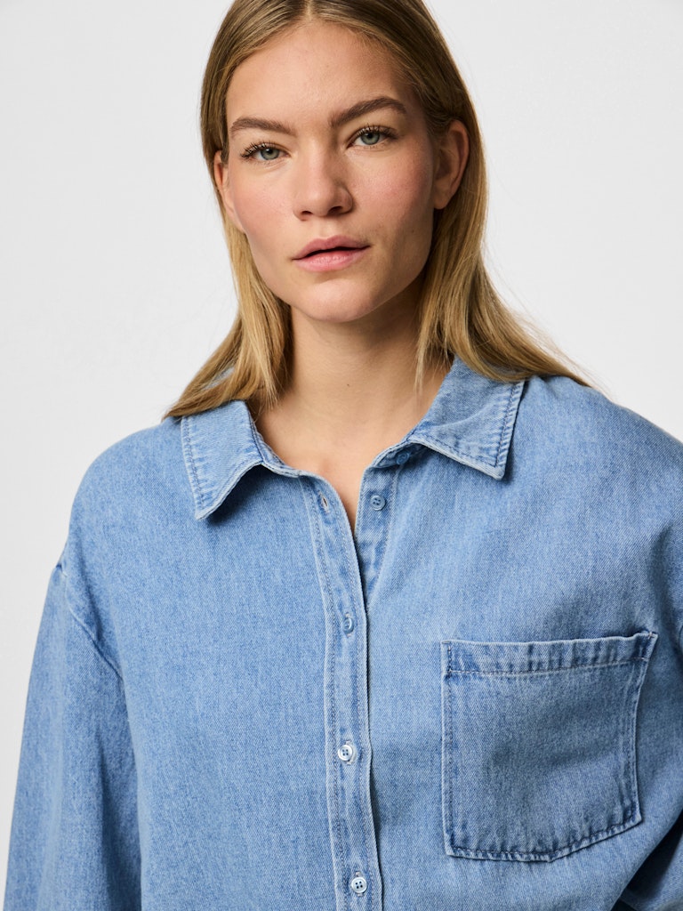 PCMAISIE LS DENIM SHIRT - Light Blue Denim