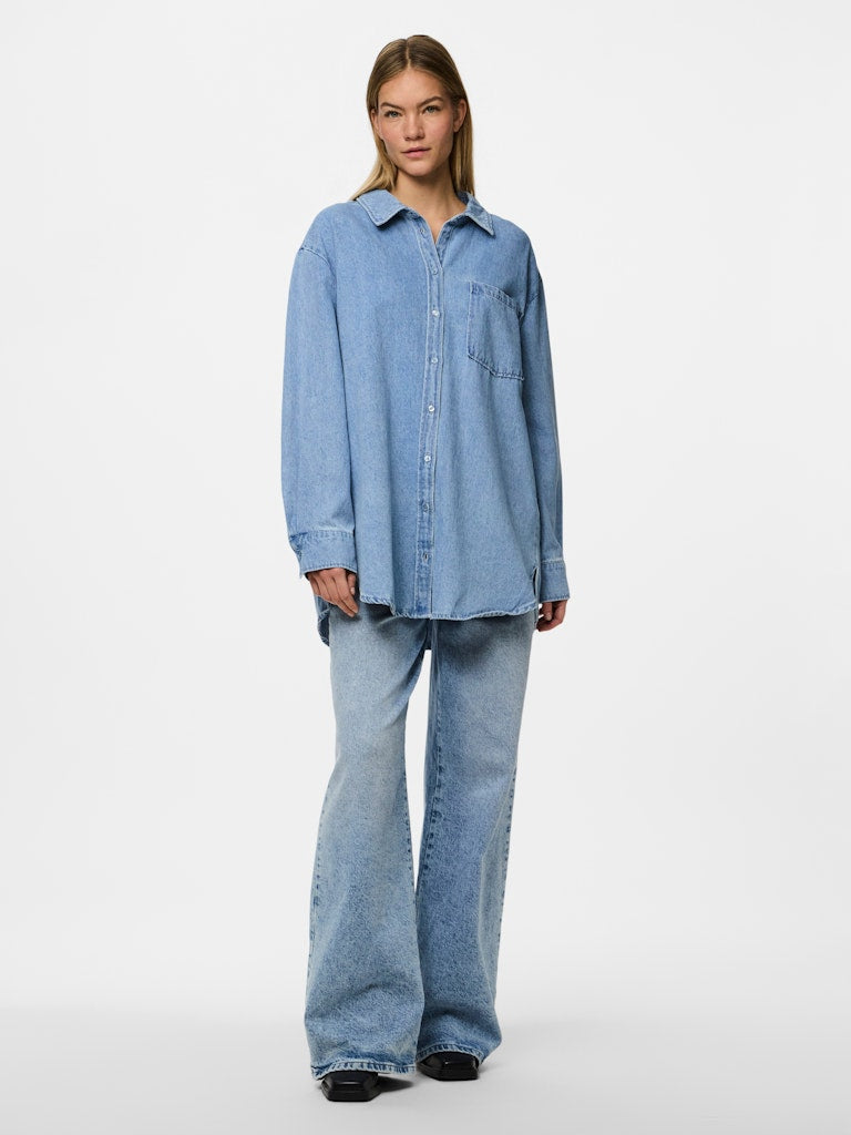 PCMAISIE LS DENIM SHIRT - Light Blue Denim