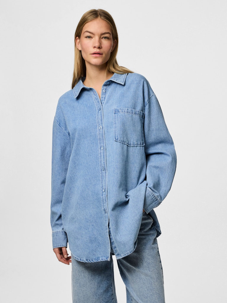 PCMAISIE LS DENIM SHIRT - Light Blue Denim