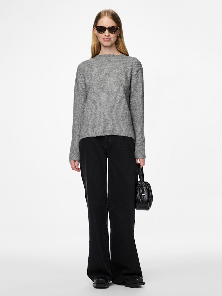 PCSILLY LS REV TIE KNIT - Medium Grey Melange