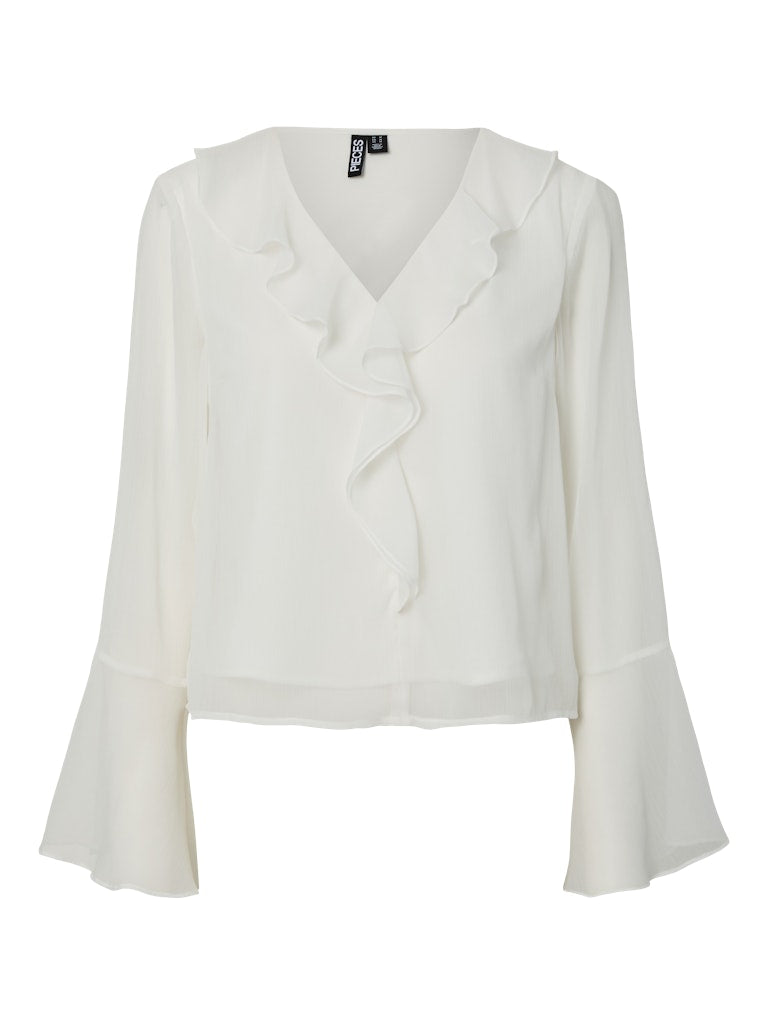 PCJASMIN LS V-NECK TOP - Cocunut Milk