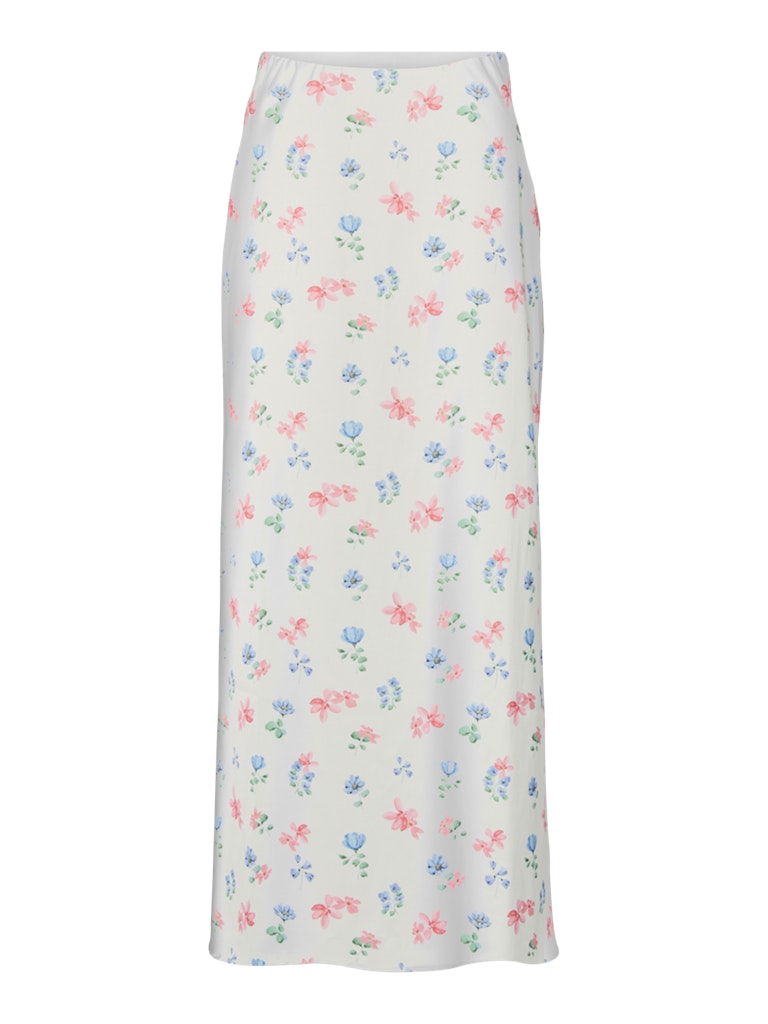 PCMILLIE HW LONG SKIRT - Cloud Dancer/Flower Print