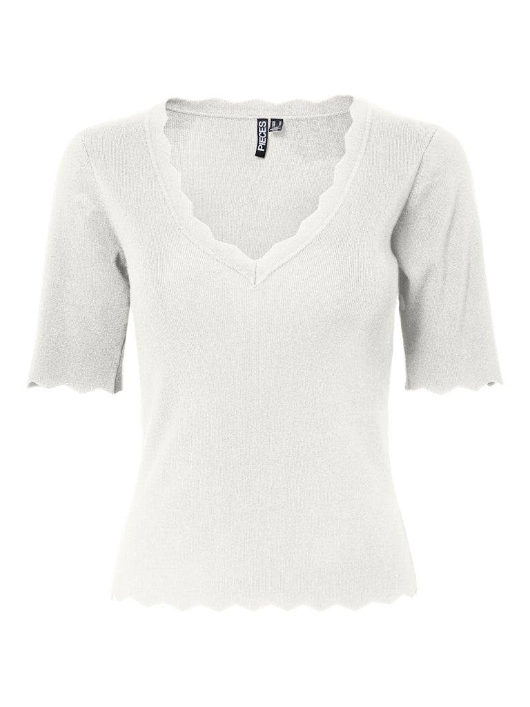 PCJULINE SS V-NECK KNIT - Cloud Dancer