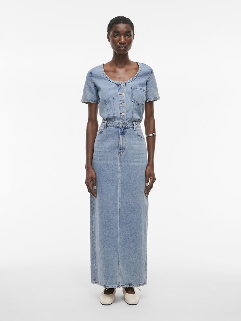 ROUJOLIE HW MAXI DENIM SKIRT - Light Blue Denim