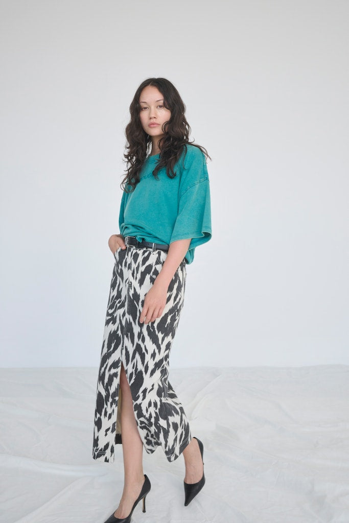 ROUNOVA RW MIDI DENIM SKIRT -Birch/Print