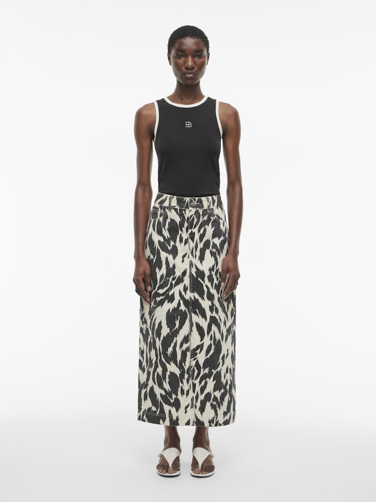ROUNOVA RW MIDI DENIM SKIRT -Birch/Print