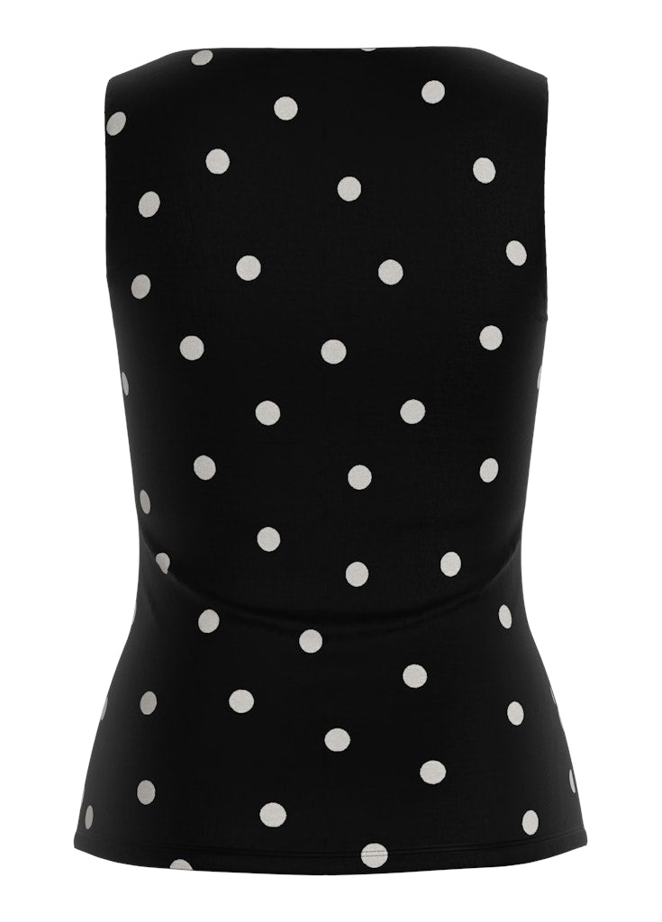 VIKENZA AOP U-NECK S/L TANK TOP - Black/Snow White dots