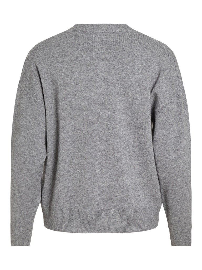 VIRIL V-NECK KNIT CARDIGAN - Medium Grey Melange