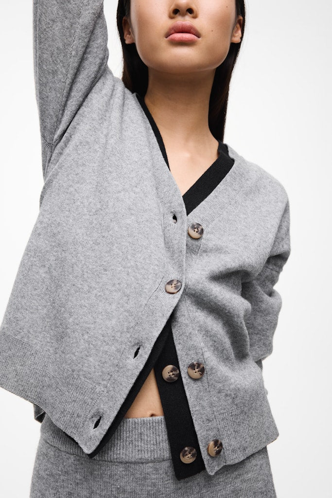 VIRIL V-NECK KNIT CARDIGAN - Medium Grey Melange