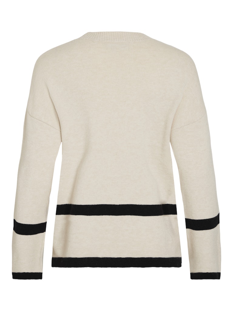 VIRIL O-NECK OVERSIZE L/S KNIT TOP - Super Light Natural Melange/Black Stripes