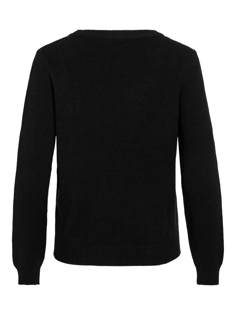 VIRIL O-NECK L/S KNIT TOP - Black