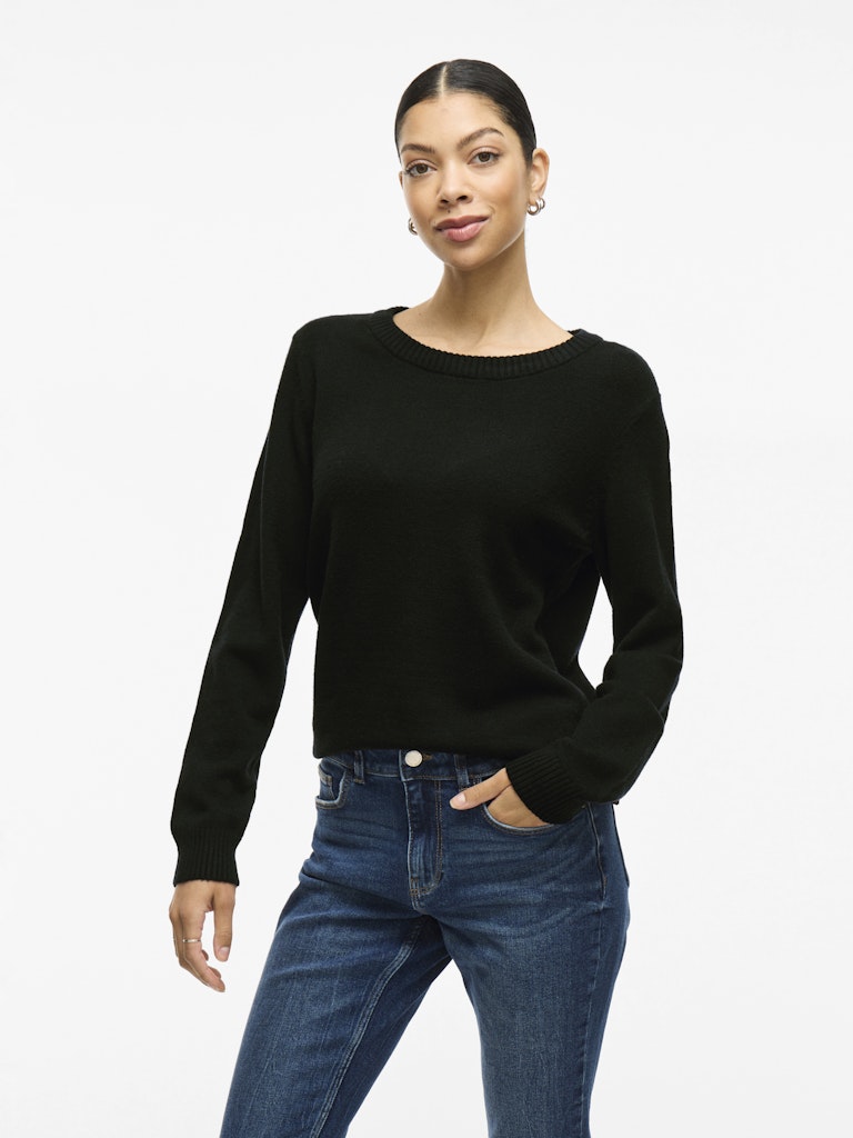 VIRIL O-NECK L/S KNIT TOP - Black