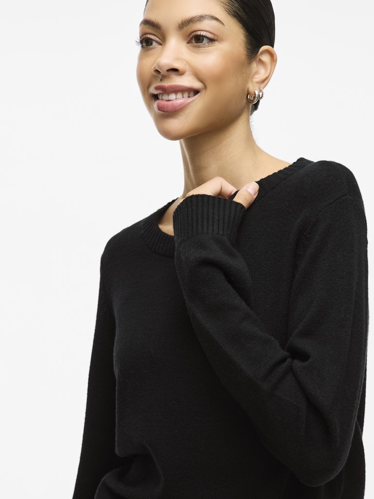 VIRIL O-NECK L/S KNIT TOP - Black