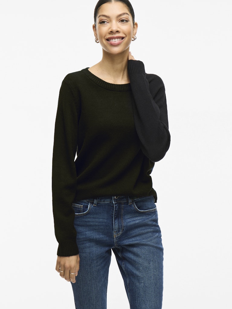 VIRIL O-NECK L/S KNIT TOP - Black