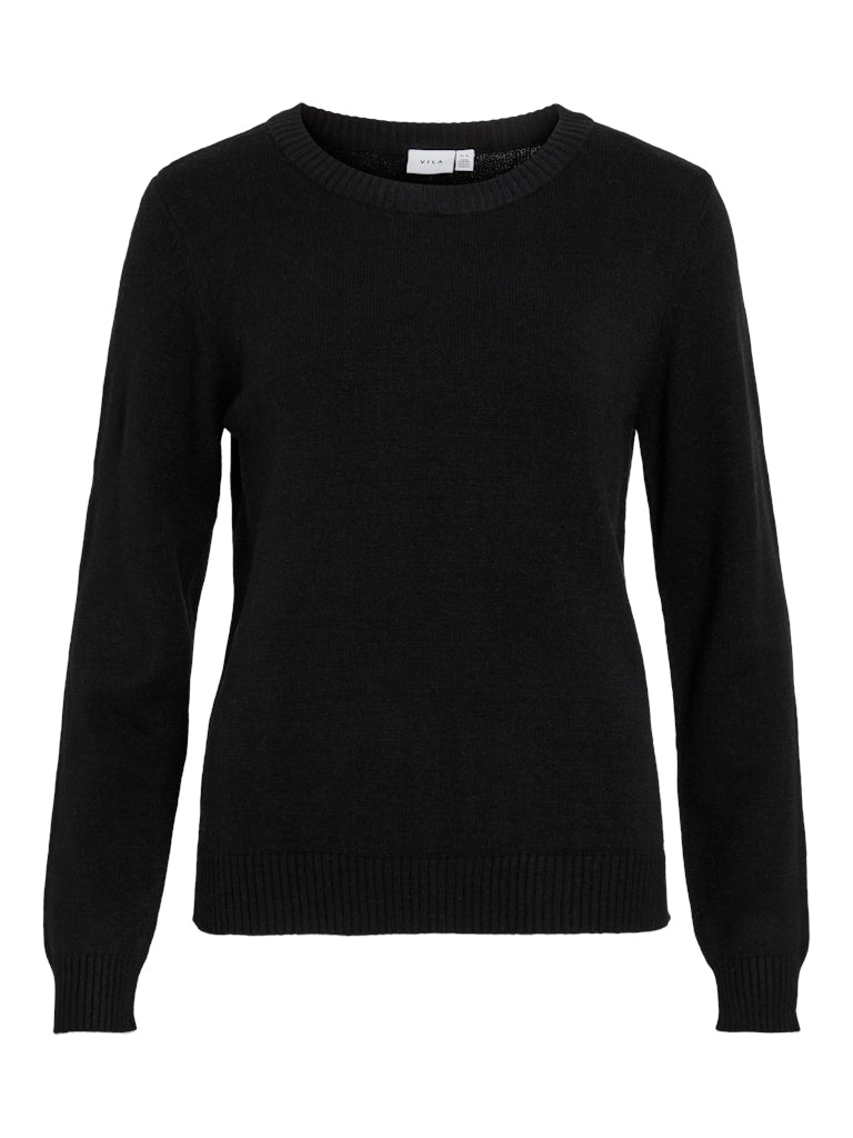 VIRIL O-NECK L/S KNIT TOP - Black
