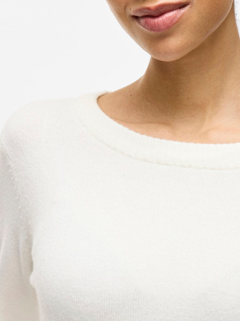 VIRIL O-NECK L/S KNIT TOP - White Alyssum